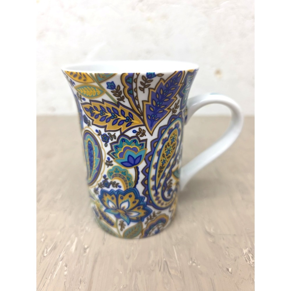Punctuate‎ by Barnes & Noble Paisley Porcelain Mug Teal Purple Gold Floral 4.5"